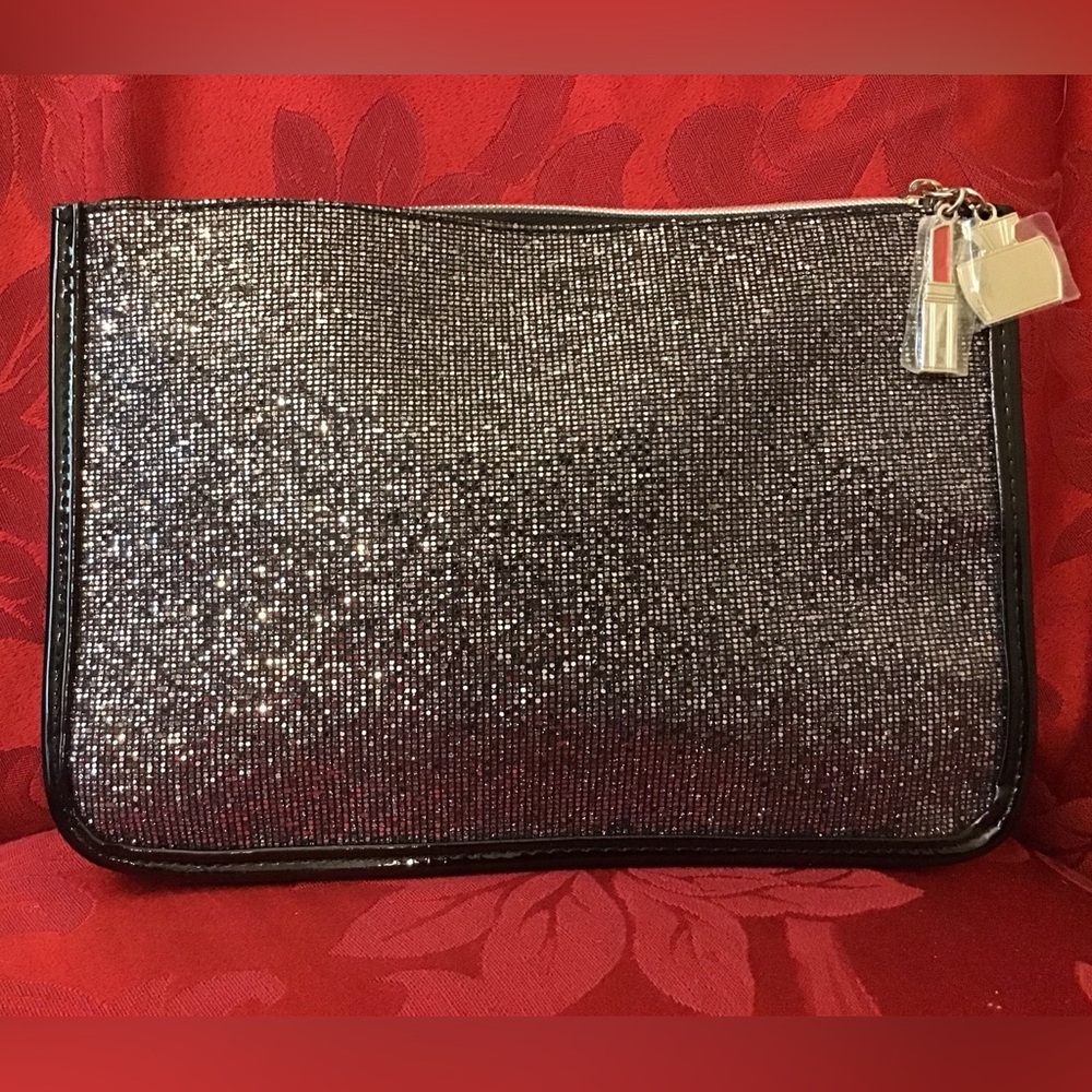 NWOT Sparkle Clutch or Makeup Bag.  Perfume & Lipstick Zipper Pull Charms